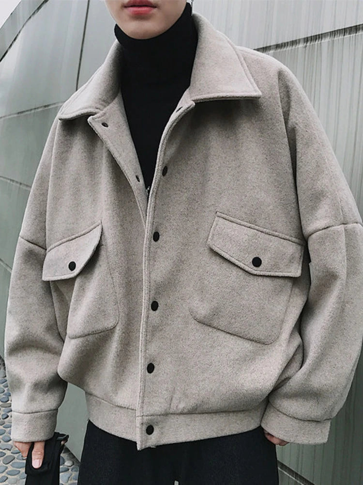 Fleece Sweatshirt Cardigan Boy Winter Button Up Woolen Coat Students Harajuku Style Lapel Woolen Short Thick Winter Top