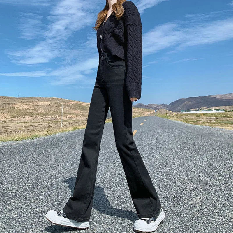 High-waisted Slimming Women's Jeans Petite Size Stretchy Floor-length Trousers Denim Fabric voguable