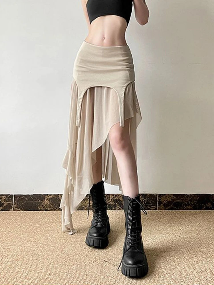 Sexy Irregular Y2K Skirts Women Vintage American High Waist Slim Slit Long Skirt Casual Lady Streetwear Retro Summer Skirts voguable