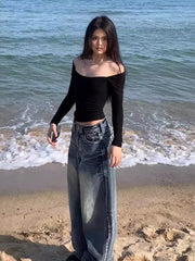 HOUZHOU Y2k Vintage 90s Streetwear High Waist Wide Leg Pants American Retro Grunge Casual HipHop Oversized Baggy Denim Pant 2024 voguable