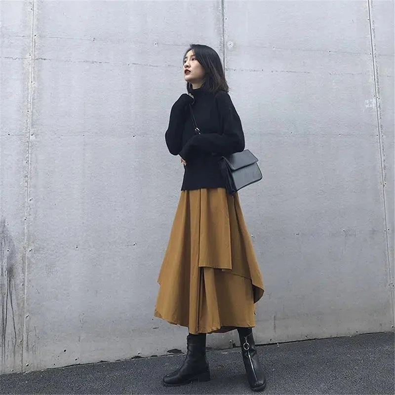 MEXZT Gothic Asymmetrical Cargo Skirts Women Streetwear Punk Irregular High Waist A Line Pleated Skirt Korean Hip Hop Midi Skirt voguable
