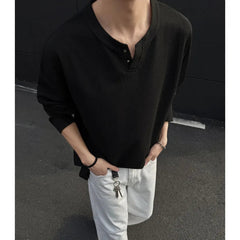 Spring Long Sleeved T-shirt Men Fashion Plaid V-neck T Shirt Men Streetwear Korean Loose Pullover T Shirt Mens Top Plus Size voguable