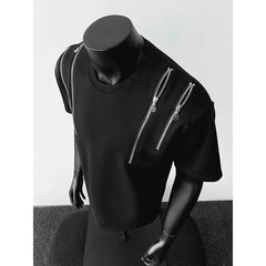 Tshirt men O Neck Zip Detail StreetweaR T-Shirt Trendy Urban Hip Hop Style Casual Tee Top Fashion Graphic Crewneck Slim Fit voguable
