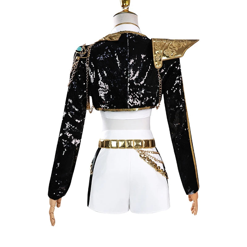Rumi Zoey Mira Cosplay KPop Demon Hunters Cosplay Costume Wig Women Black Golden Suit Halloween Party Role Playing Outfit voguable