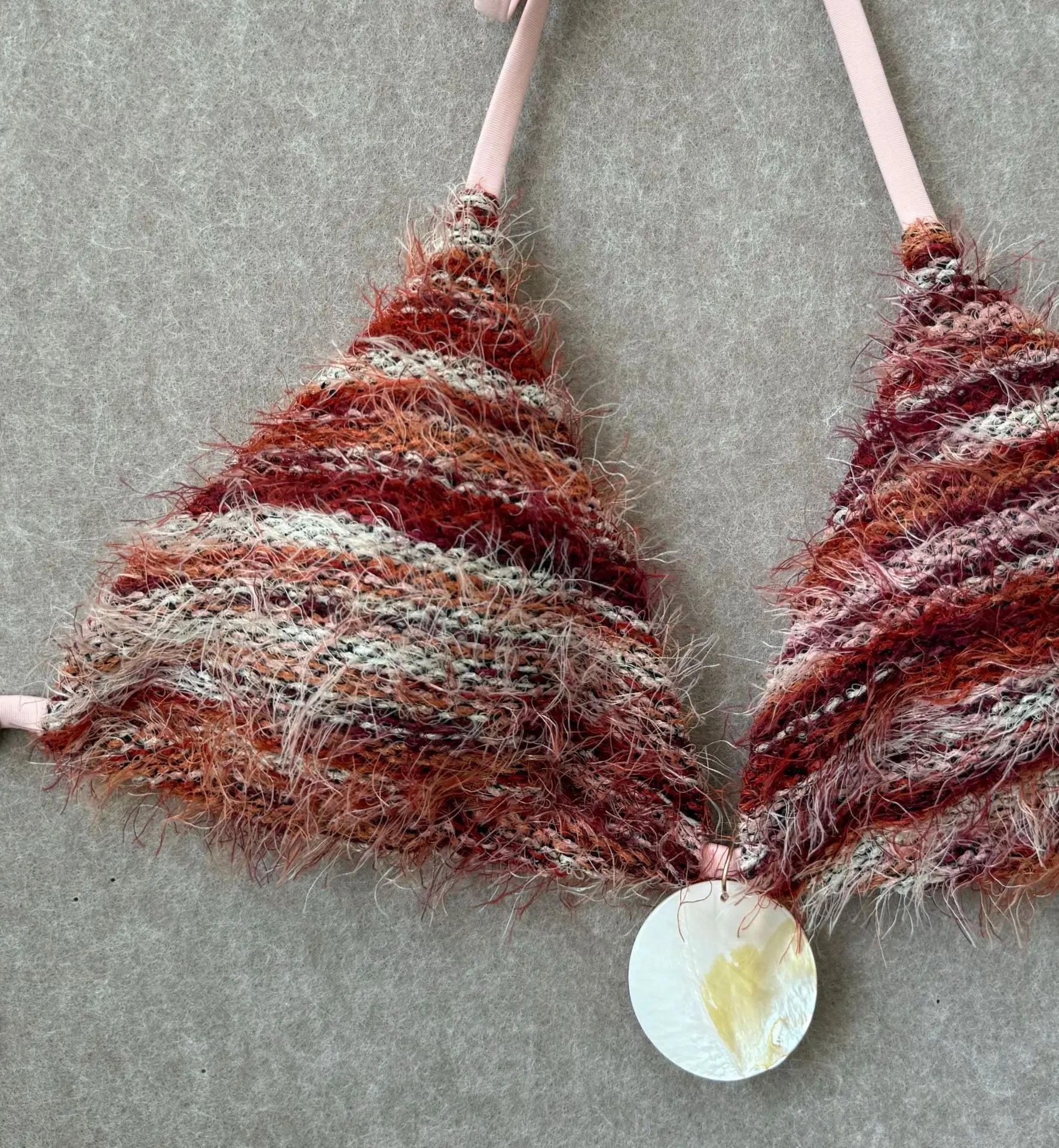 Voguable  Women Boho Fringe Bikini Set Halter Triangle Top with Shell Pendant Tie Side Bottom 2 Piece Swimsuit Sexy Beach Bathing Suit voguable