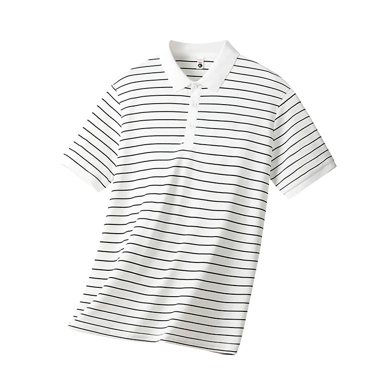 Voguable  Summer POLO Shirt New Men's Light Luxury Ice Silk Striped Lapel Business Style Casual Short Sleeves voguable