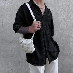 Summer Men's Clothing Mesh See Through Mesh Sexy Shirt Short Sleeve Fishnet Button-down Retro Chic Streetwear Party Blouse S-5XL voguable