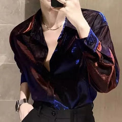 Autumn KPOP Fashion Style Harajuku Slim Fit Ropa Hombre Loose Casual All Match Shirt Square Neck Button Long Sleeve Blusa