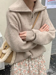 Women's Turtleneck Zippers Fashion Women Sweaters Solid Loose Pullover Long Sleeve Casual Knitted Sweater Woman Winter