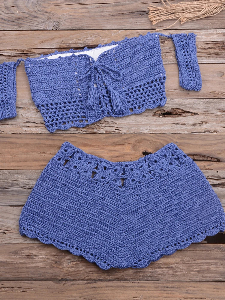 Voguable  Handmade Crochet Bikini Set Women Swimwear Bohemian Fitness Sexy Beach Outfits Holiday Vintage Swimsuit Summer voguable