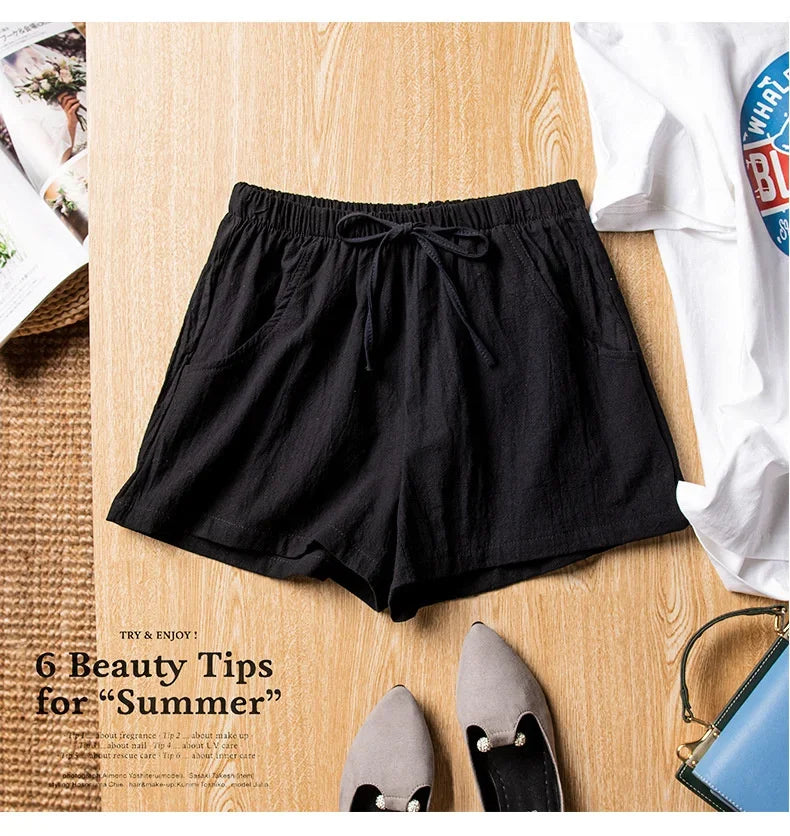 Casual Linen Shorts Women Gym Workout Shorts Cotton Short Pants High Waisted Black Ladies Short Femme Women Shorts Sport Femme voguable