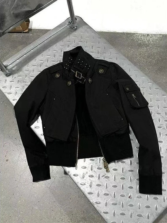 Voguable  90s Harajuku Vintage Streetwear Button Hooded Sweatshirts Casual Aesthetic Grunge Stand Neck Jacket Y2k Retro Outfit Outerwear voguable