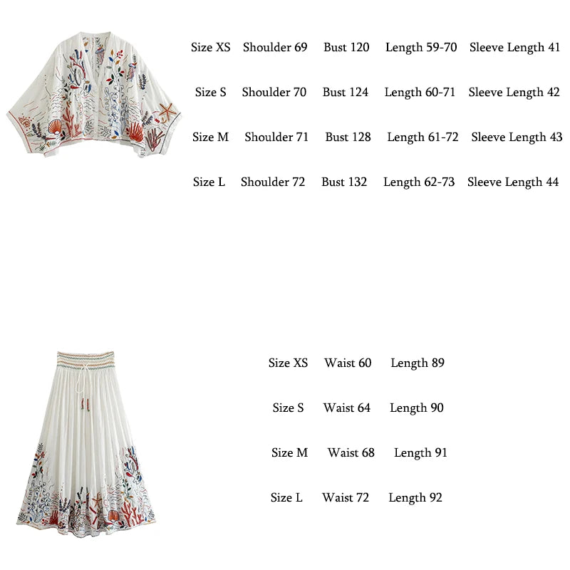 Voguable Women White Long Embroidered Skirt Vintage Drawstring Elastic Mid Waist Female Pleat Boho Skirts voguable