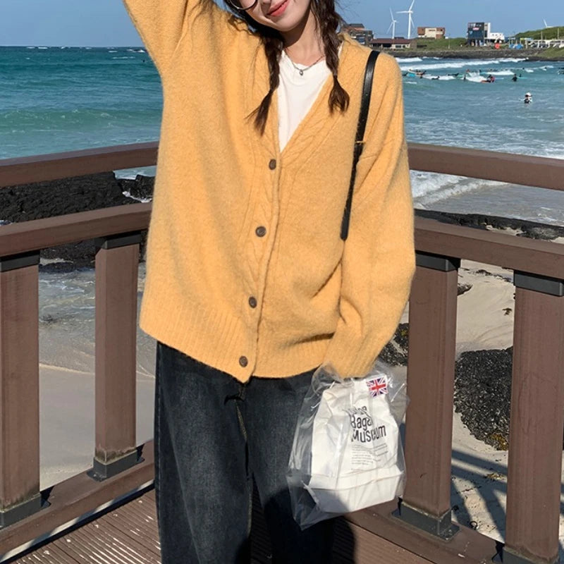 Slouchy Knit Cardigan Sweater for Women Comfy Cable-knit Button Up Sweater Jacket Female Autumn Winter Vintage Outfit voguable