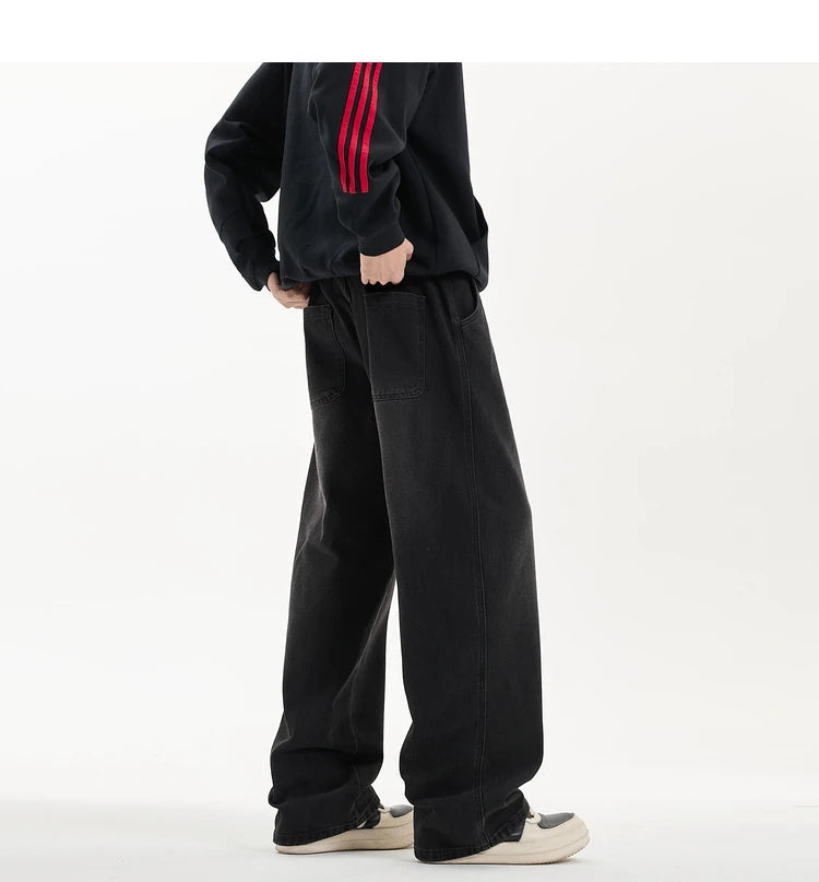 New Men's Jeans Washed Jeans Pants Unisex Drawstring Denim Pants Male Streetwear Korean Straight cylinder loose Cowboy Trousers voguable