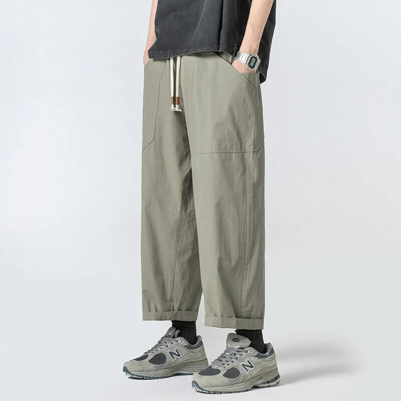 Summer Cotton Casual Pants Men Oversized Wide Leg Pants Men Japanese Streetwear Hip-hop Loose Straight Pants Men Thin Trousers voguable