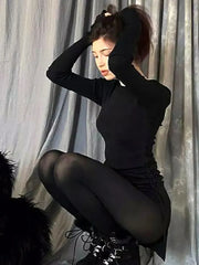 Mall Gothic Drawstring Bodycon Women Mini Dresses Y2k Punk Black Split Sexy Long Sleeve Dress Grunge Basic Partywear voguable