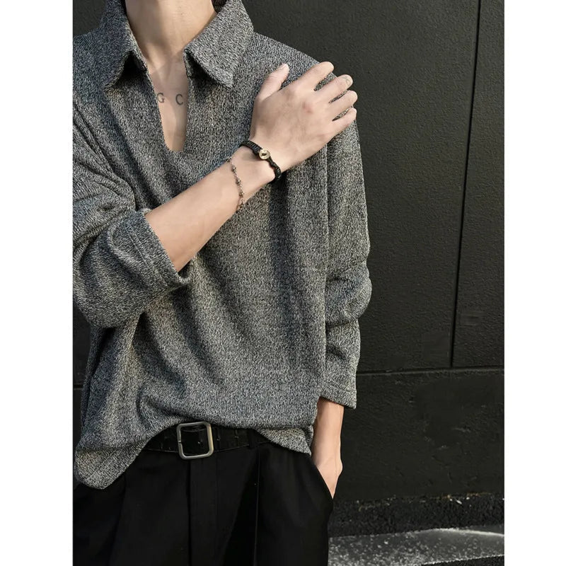 Autumn Long Sleeved T-shirt Men Fashion Lapel T Shirt Men Streetwear Korean Loose Casual T Shirt Mens Polo Shirt Male Hoodie voguable