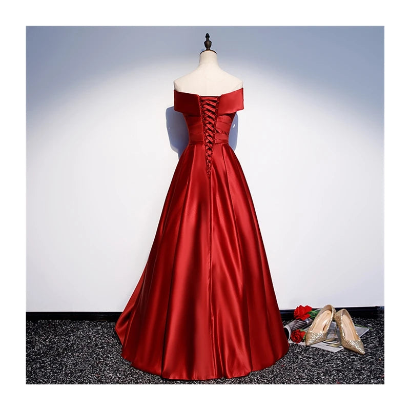 Voguable  Red Wedding Dress  New Summer One Shoulder Slimming Elegant Long Princess Skirt Style for Wedding Banquet Ceremony voguable