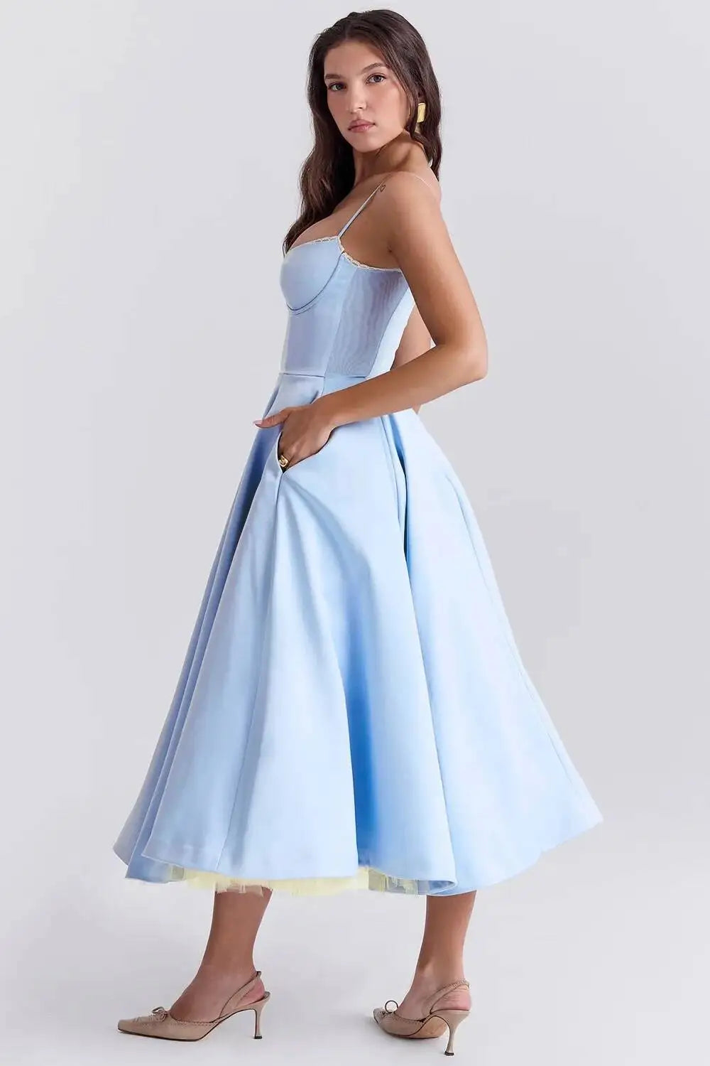 Summer Flare Midi Dress Elegant 2025 New Arrivals Spaghetti Strap Bustier Dress Women Dresses Sweet Pink Women Tops CHP1 voguable