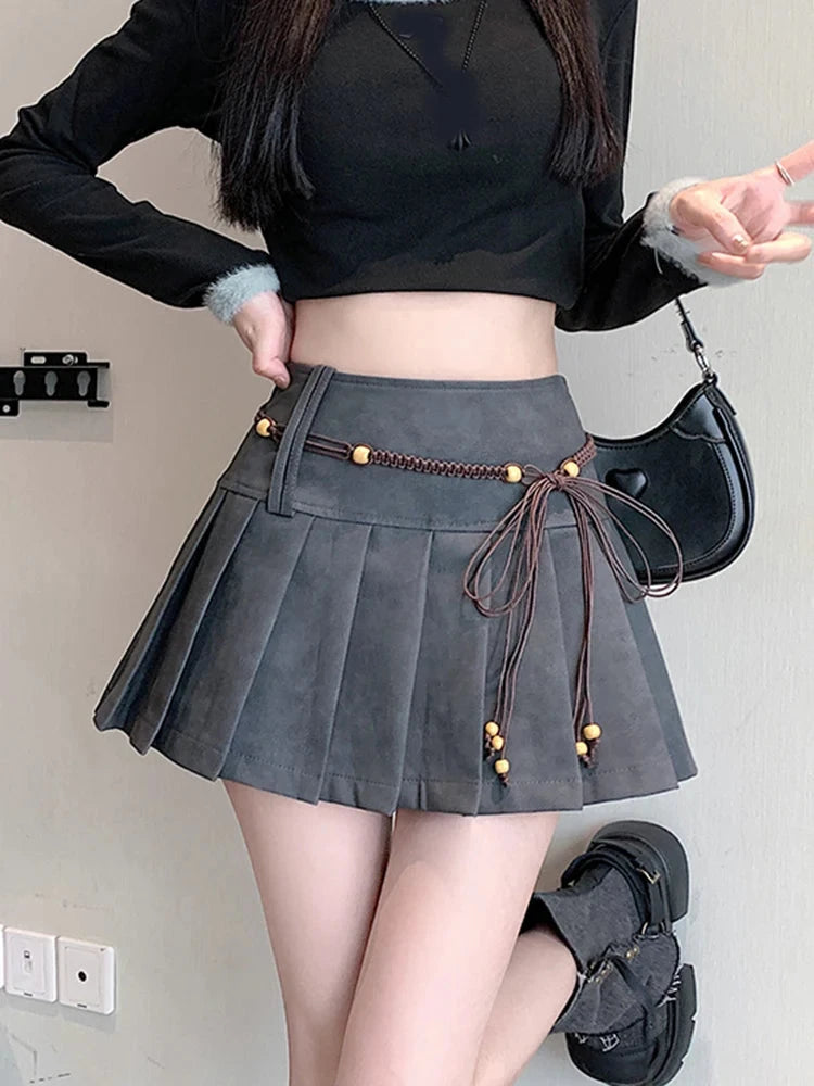Pu Sexy Pleated Skirts Women High Waist Vintage Mini A Line Skirt Fall Winter Casual Preppy Style Female Sweet Retro Skirt voguable
