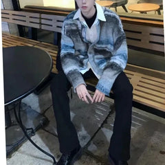 Autumn Winter Fashion Round Neck Long Sleeve Contrast Color Cardigan Men's Clothing Button Vintage Casual All-match Korean Tops voguable