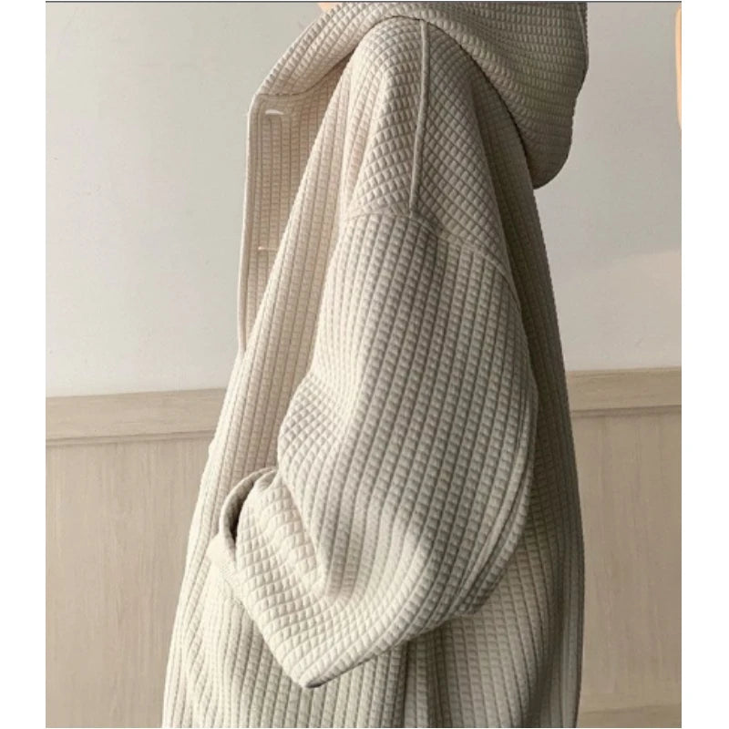 Voguable  High Quality Men's Waffle Sweatshirt Korea Version Hooded Couple Coat Ins Hop Thickened Harajuku Men Women Jacket Oversize M-3XL voguable