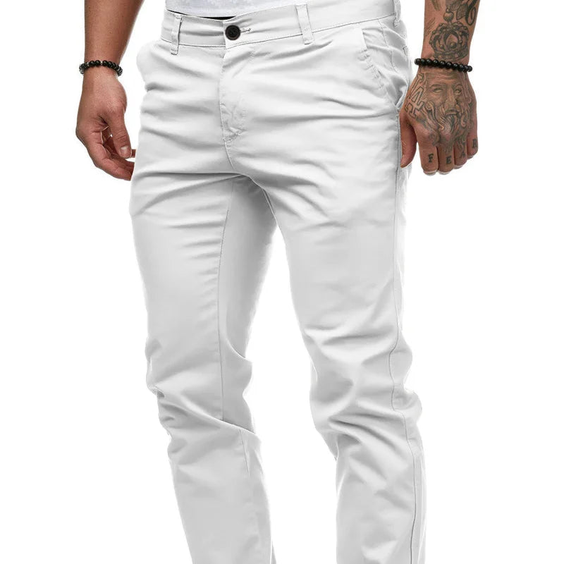 Voguable  Men the Four Seasons New Trendy Vintage High Waist Casual Pants Button Zipper Pockets Spliced Straight Pants Versatile Trousers voguable