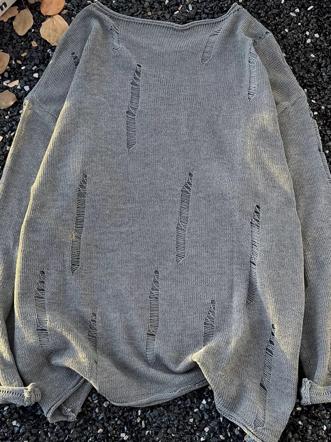 Voguable  Ripped Knitted Lace Mesh Sunshade Long Sleeve T-Shirt for Men Casual Style Breathable Comfortable round Neck Design voguable
