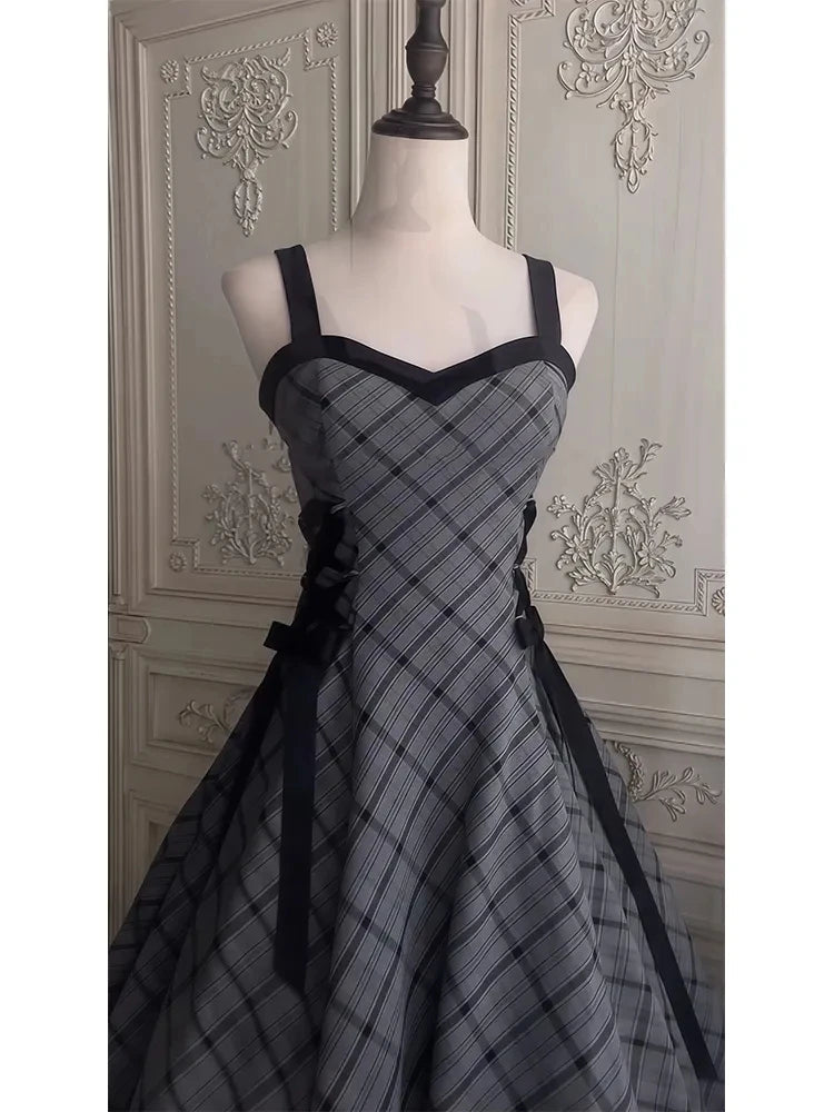 Voguable  Retro High-End Feeling Women's Dress Summer New Color Block Belted Waist Halter Full Skirt Long Dress Polyester Fiber voguable