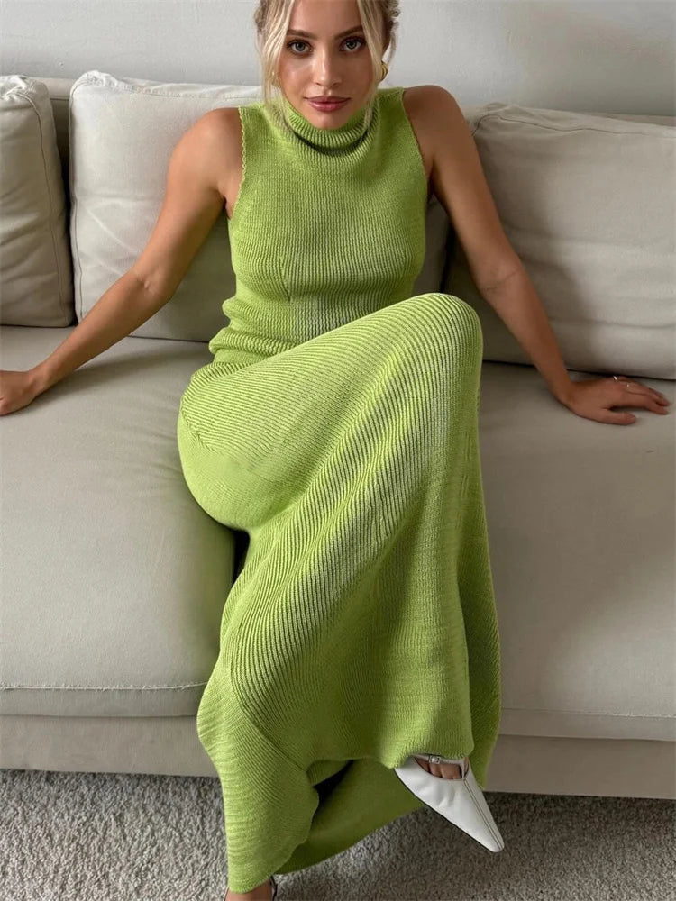 Elegant Knitwear 2 Piece-Set Long Dress Female Ribbed Sweater Pullover And Loose Patchwork Maxi Skirt Sets Ladies Outfits voguable