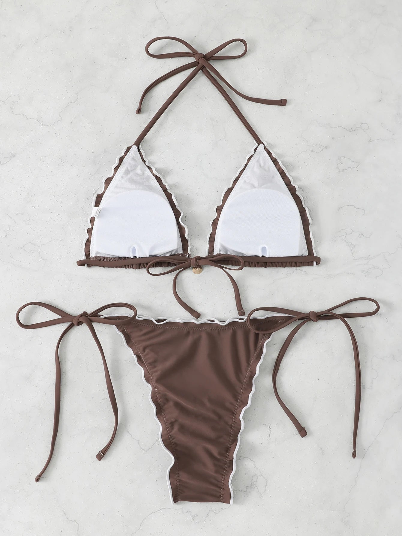 Voguable  Triangle Halter String Bikinis Women Sexy Ruffle Swimsuit Solid Cherry Swimwear Female Bathers Bathing Swimming Swim Suit voguable