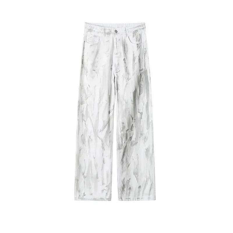 Jeans Mens Classic Straight Leg Jeans White Tie Dye Denim Pants Unisex Fashion Casual Trousers Streetwear Hip Hop Style Washed voguable