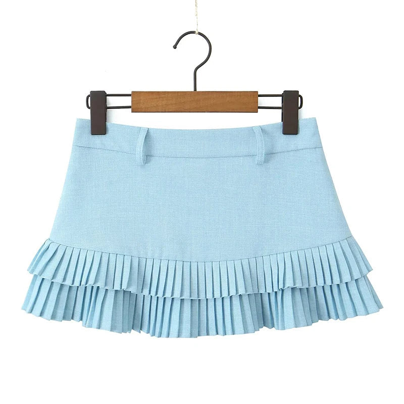 Cool Girl Y2K Pleated Mini Skirt Sexy Low Waist Short Skater Skirts With Shorts Lining voguable