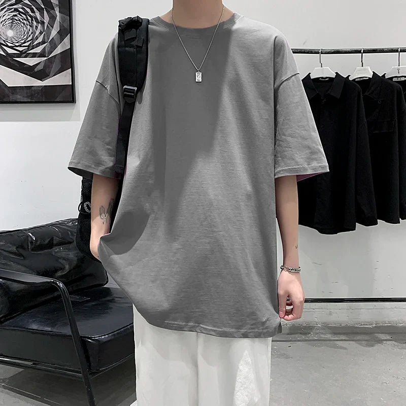 Men Oversized Graphic Solid T Shirts Colorfuls 100% Cotton Mens White Classical Tee Male Short Sleeve O-Neck Tops gotmes-shop
