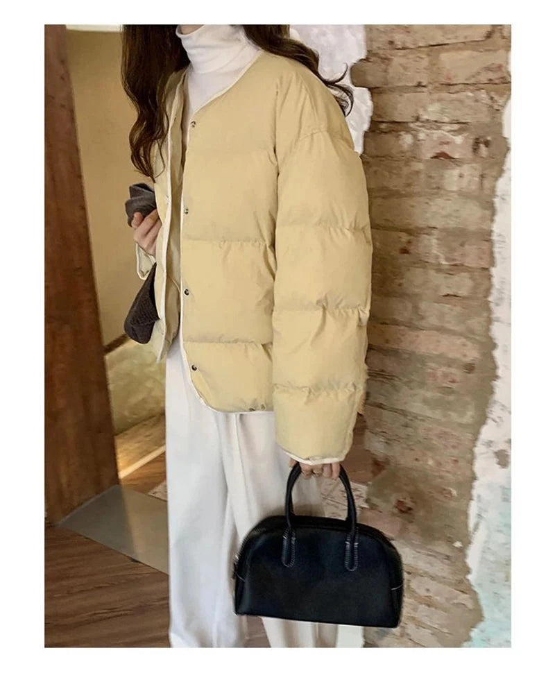 Sweet O Neck Cute Parkas Women Long Sleeve Preppy Style Warm Cotton Coat Japan Casual Female Solid Thick Warm Retro Jacket voguable