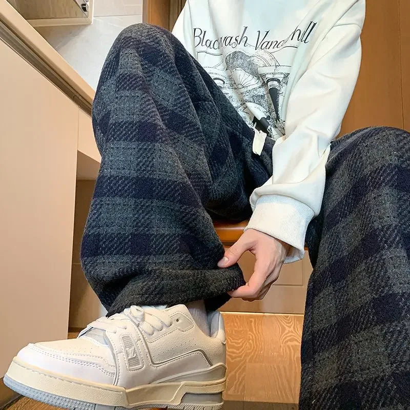 Voguable Green Plaid Pants Men Harajuku Winter Wide Leg Checked Trousers Male Oversize Big Size Casual Sweatpants Streetwear 8XL voguable