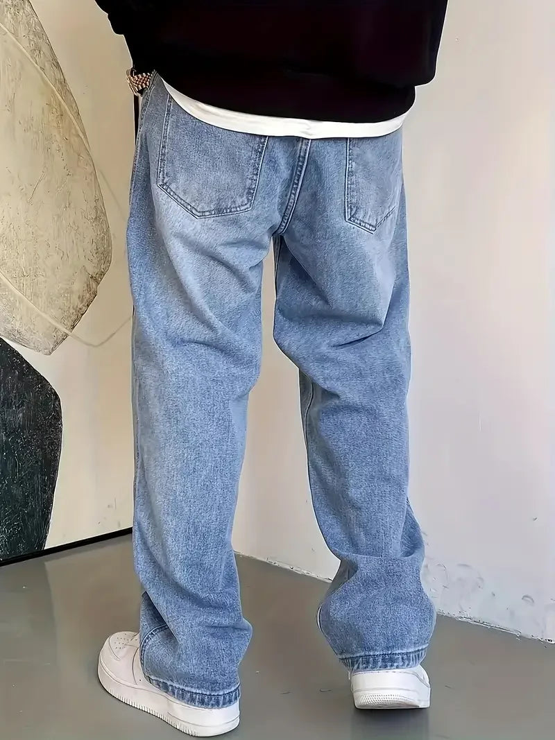 Voguable  Mens' Fashionable Straight Leg Jeans - Loose Fit, Casual Trend, Hip-Hop Street Dance Inspired, Skateboard Cycling Sports Style voguable