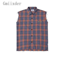 Voguable  American Hip-hop Retro Vintage Plaid Sleeveless Vest Men Women Korean Style Summer Trend Street Lapel Work Vest Jacket Aesthetic voguable