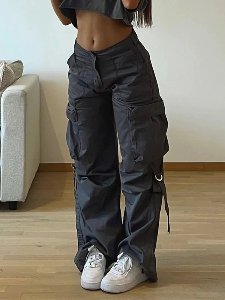 Voguable  Cargos Style Parachute Pants Low Waist Women Joggers Harajuku Pockets Baggy Wide Leg Trousers y2k Streetwear Casual voguable