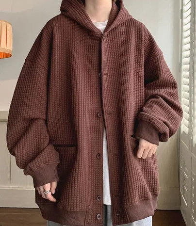 Voguable  High Quality Men's Waffle Sweatshirt Korea Version Hooded Couple Coat Ins Hop Thickened Harajuku Men Women Jacket Oversize M-3XL voguable