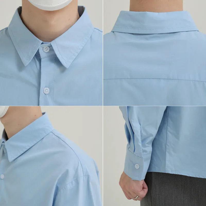 Voguable Blue White Shirt Men Fashion Social Men Dress Shirt Korean Loose Long Sleeve Shirt Men Office Formal Shirt Male Casual Shirts voguable