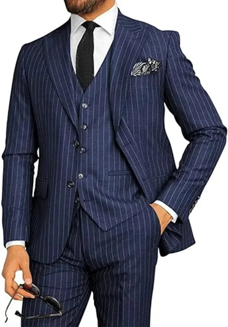 Voguable  StripeJacket Vest Pants Men's Formal Business Office Suit Groom Wedding Dress Party Blazer Waistcoat Trousers Tuxedo voguable