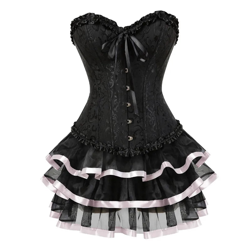 Voguable sexy corsets for women plus size costume overbust burlesque corset and skirt set tutu corselet victorian fashion gowns voguable