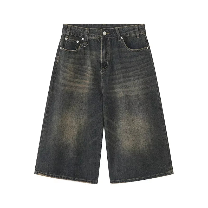 Men's Jeans American Style Vintage Loose Fit Wide Leg Straight Leg Denim Shorts Fashion Design Summer Y2k Gothic Washed Shorts voguable