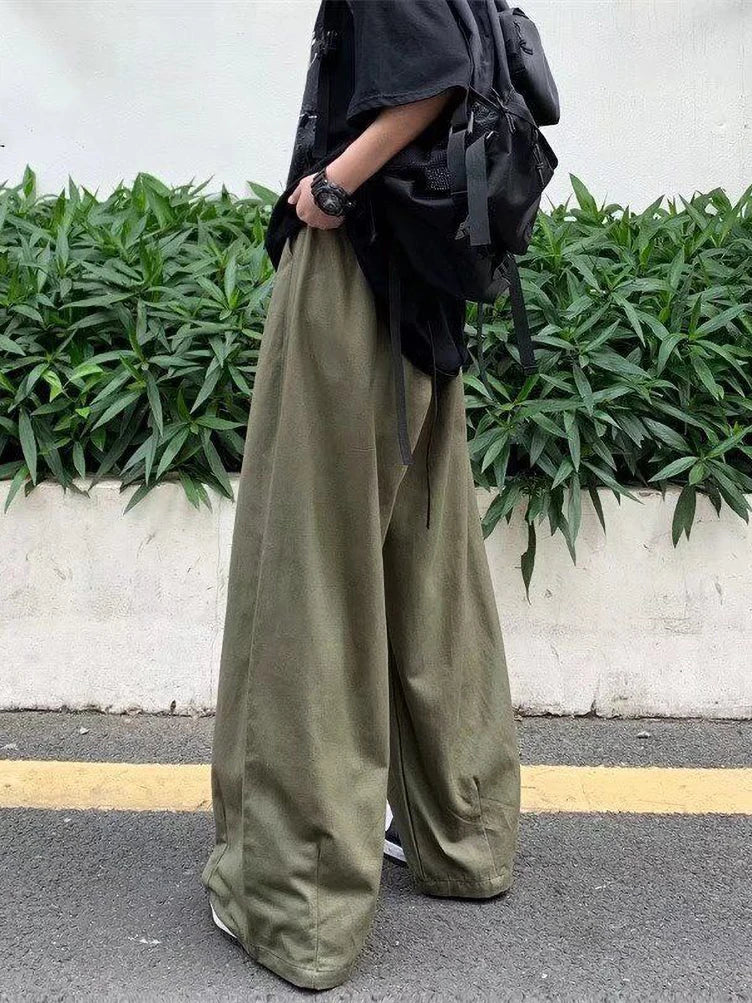 Voguable  Wide Leg Cotton Casual Pants Men Japanese Loose Oversize Straight Ankle-length Long Trousers Korean New voguable
