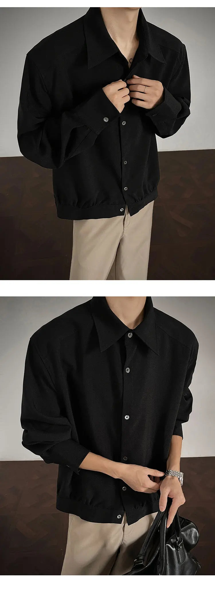 Shirt men Korean Style Loose Fit Square Neck Plain Color Long Sleeve Shirt Man Autumn New Trendy Youth Dance Shirts Oversized voguable