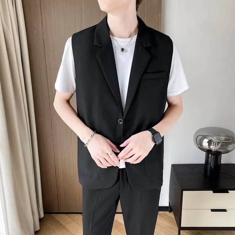 Voguable Suit Vest Men Slim Fit Fashion Social Men Dress Vest Korean Business Casual Solid Color Vest Men Office Formal Vest S-3XL voguable