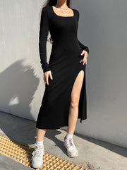 Black Long Velour Side Split Dress mysite