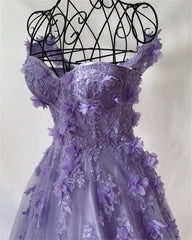 Voguable  Princess 3D Flower Sweet A-line Tulle Evening Dress Purple Prom Dress Handmade Robe voguable